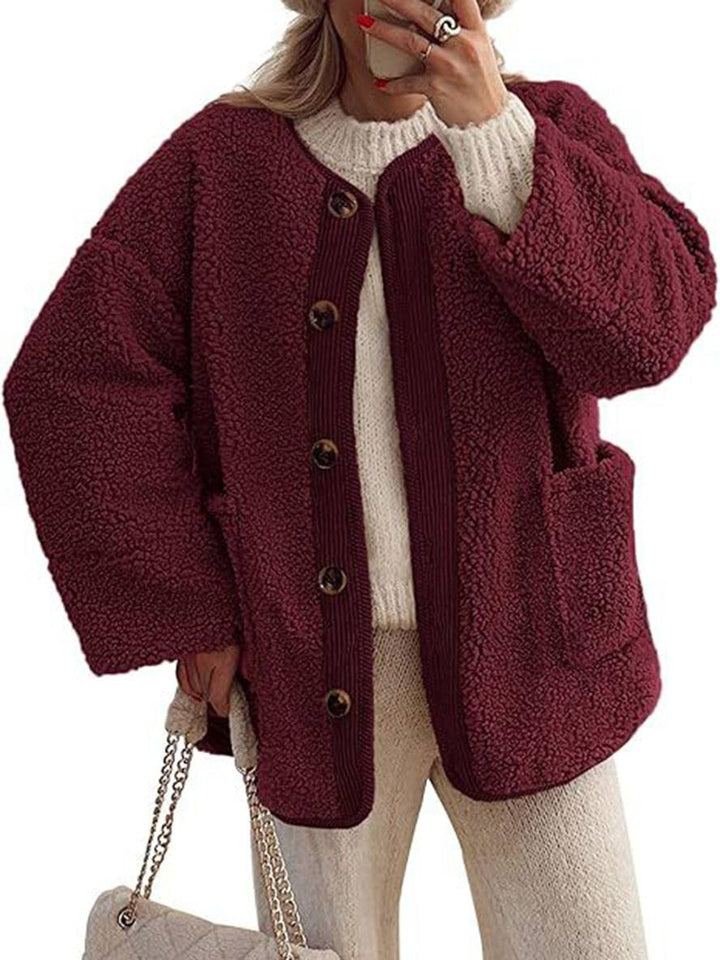 Levoire | Manteau En Velours Côtelé Avec Boutons Poches Col Rond Manches Longues Femmes Mode Décontractée Élégante Veste De Loisir Bordeaux
