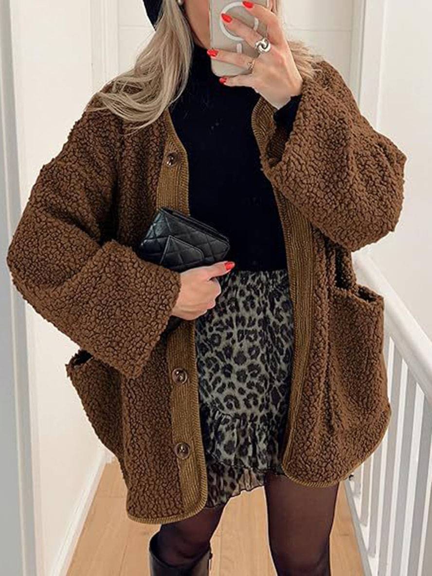 Levoire | Manteau En Velours Côtelé Avec Boutons Poches Col Rond Manches Longues Femmes Mode Décontractée Élégante Veste De Loisir