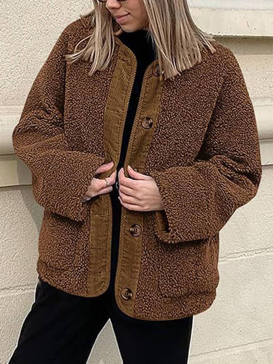 Levoire | Manteau En Velours Côtelé Avec Boutons Poches Col Rond Manches Longues Femmes Mode Décontractée Élégante Veste De Loisir