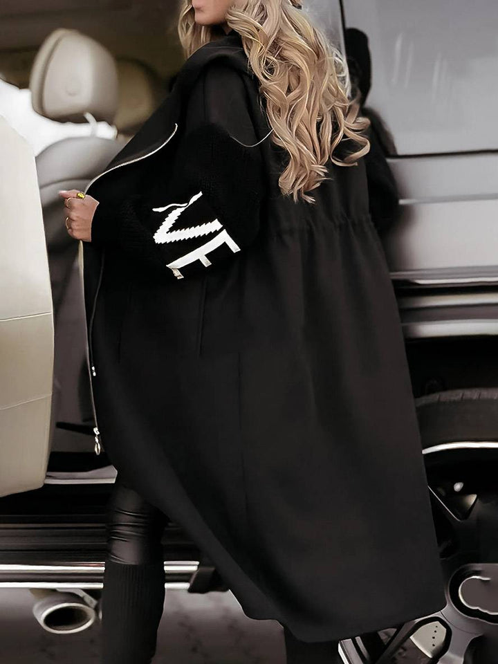 Levoire | Manteau Long Avec Capuche Poches Lettres Manches Longues Pour Femmes Élégant Décontracté Oversized Pull Cardigan