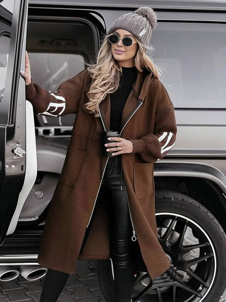 Levoire | Manteau Long Avec Capuche Poches Lettres Manches Longues Pour Femmes Élégant Décontracté Oversized Pull Cardigan Braun