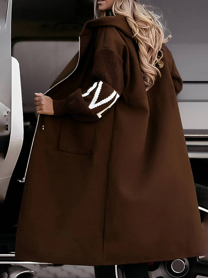 Levoire | Manteau Long Avec Capuche Poches Lettres Manches Longues Pour Femmes Élégant Décontracté Oversized Pull Cardigan