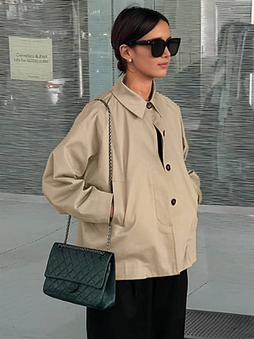 Levoire | Trench-Coat Court Unicolore À Fermeture À Bouton Col Revers Manches Longues Femme Élégant Veste De Loisirs