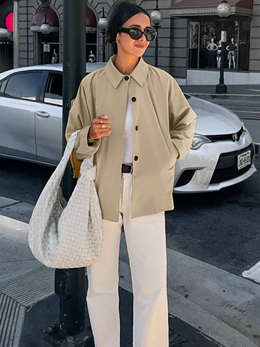Levoire | Trench-Coat Court Unicolore À Fermeture À Bouton Col Revers Manches Longues Femme Élégant Veste De Loisirs