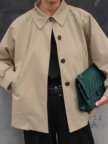 Levoire | Trench-Coat Court Unicolore À Fermeture À Bouton Col Revers Manches Longues Femme Élégant Veste De Loisirs