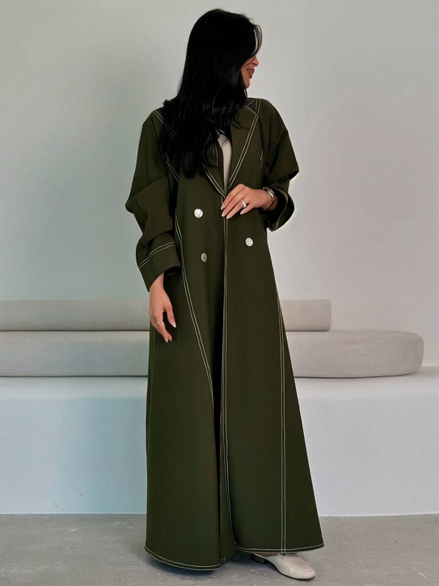 Levoire | Manteau Unicolor Long Doublé Col Revers Manches Longues Femmes Élégant Décontracté Large Armée Verte
