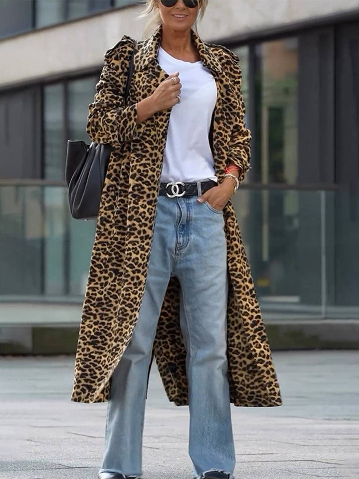 Levoire | Veste Longue À Motif Léopard Avec Revers Et Manches Longues Pour Femmes, Veste Oversize Décontractée Noir