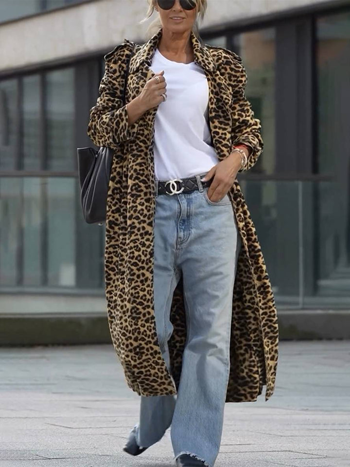 Levoire | Veste Longue À Motif Léopard Avec Revers Et Manches Longues Pour Femmes, Veste Oversize Décontractée