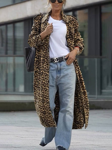 Levoire | Veste Longue À Motif Léopard Avec Revers Et Manches Longues Pour Femmes, Veste Oversize Décontractée