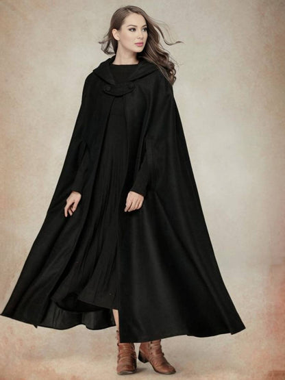 Levoire | Long Poncho Manteau Avec Capuche Asymétrique Mode Femme Vintage Cape Noir