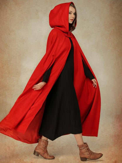 Levoire | Long Poncho Manteau Avec Capuche Asymétrique Mode Femme Vintage Cape Rot