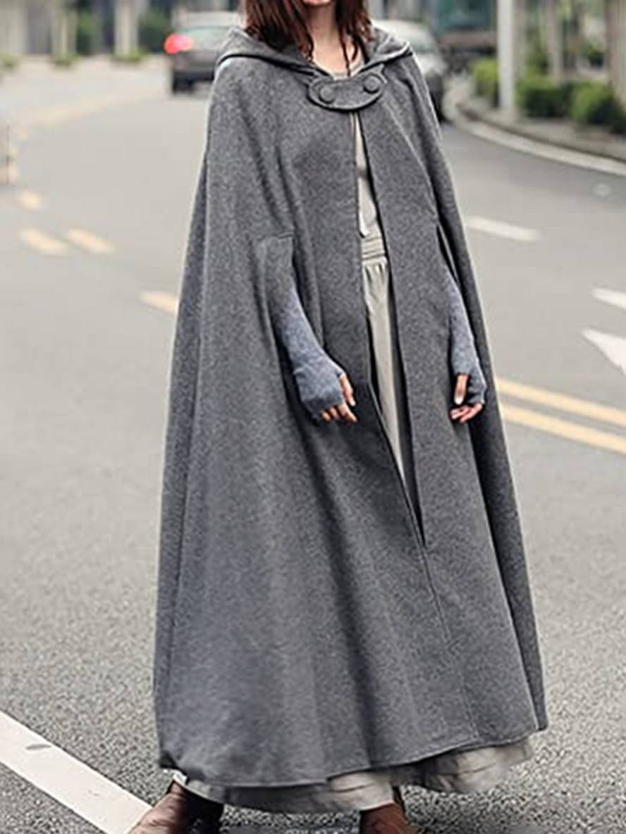 Levoire | Long Poncho Manteau Avec Capuche Asymétrique Mode Femme Vintage Cape Gris