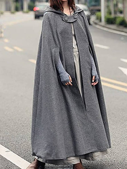 Levoire | Long Poncho Manteau Avec Capuche Asymétrique Mode Femme Vintage Cape Gris