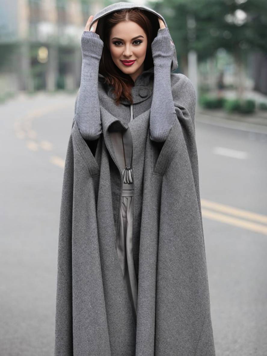 Levoire | Long Poncho Manteau Avec Capuche Asymétrique Mode Femme Vintage Cape