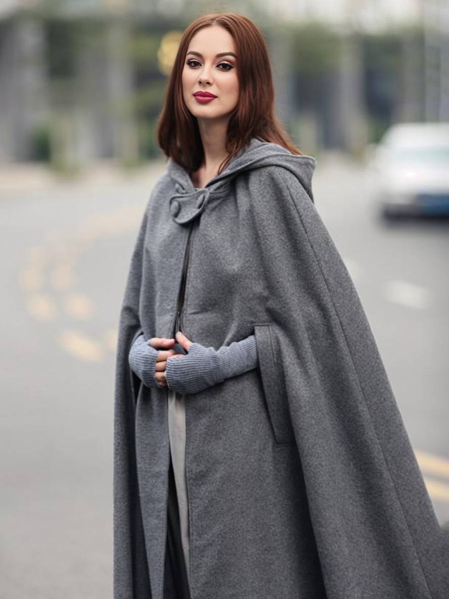 Levoire | Long Poncho Manteau Avec Capuche Asymétrique Mode Femme Vintage Cape