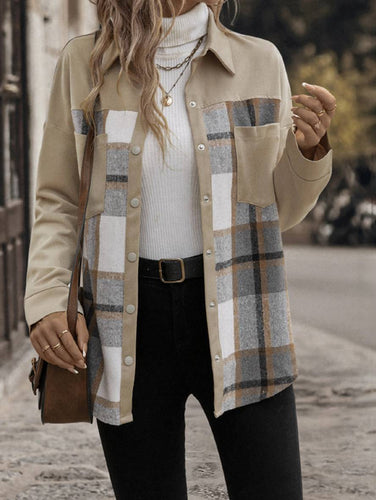 Levoire | Veste En Coton À Carreaux Fermetures À Boutons Poches Col Revers Manches Longues Dames Mode Décontractée Blouses