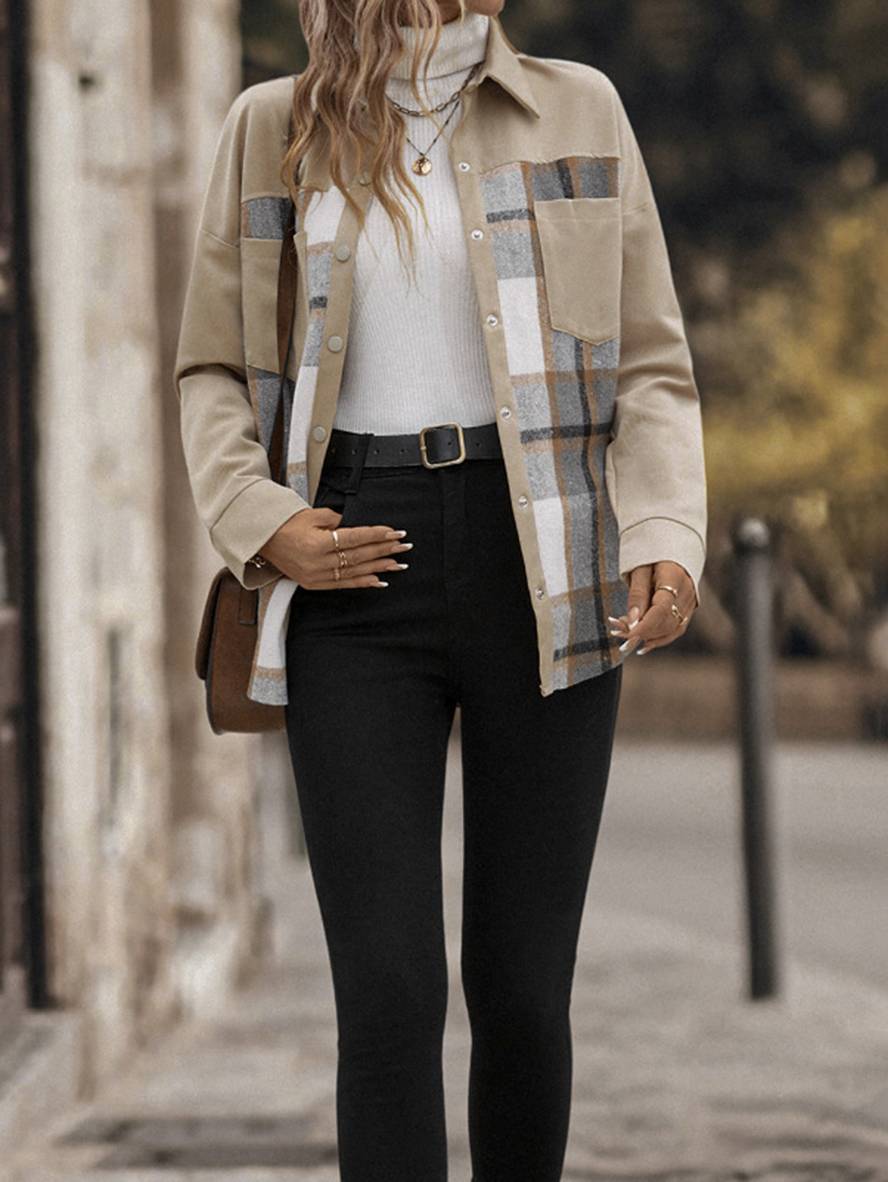 Levoire | Veste En Coton À Carreaux Fermetures À Boutons Poches Col Revers Manches Longues Dames Mode Décontractée Blouses