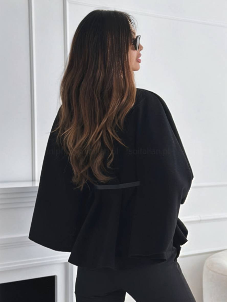 Levoire | Veste Poncho Courte Femme Boutons Ceinture Manches Chauve-Souris Femme Élégante Décontractée Largue