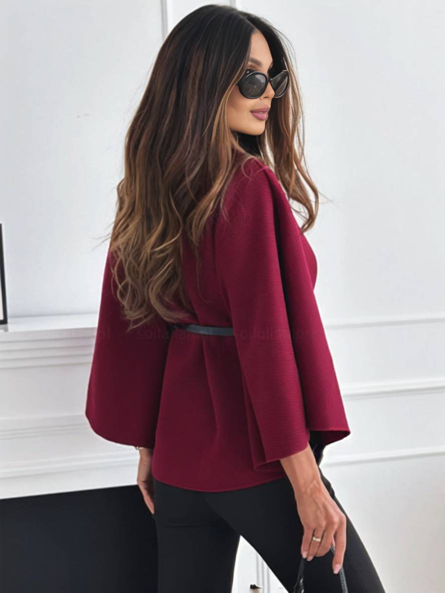 Levoire | Veste Poncho Courte Femme Boutons Ceinture Manches Chauve-Souris Femme Élégante Décontractée Largue
