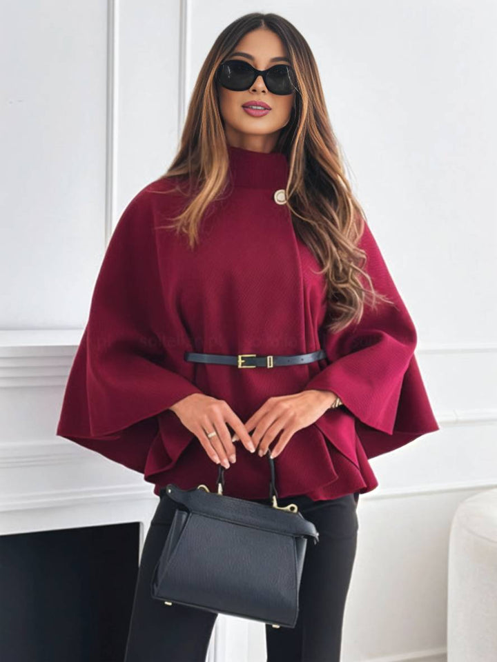 Levoire | Veste Poncho Courte Femme Boutons Ceinture Manches Chauve-Souris Femme Élégante Décontractée Largue