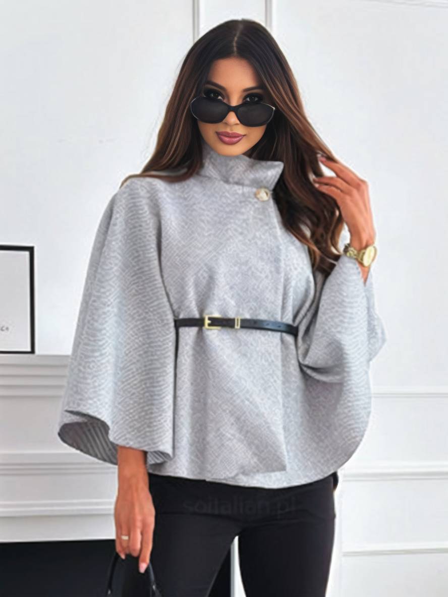 Levoire | Veste Poncho Courte Femme Boutons Ceinture Manches Chauve-Souris Femme Élégante Décontractée Largue