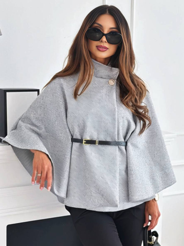 Levoire | Veste Poncho Courte Femme Boutons Ceinture Manches Chauve-Souris Femme Élégante Décontractée Largue