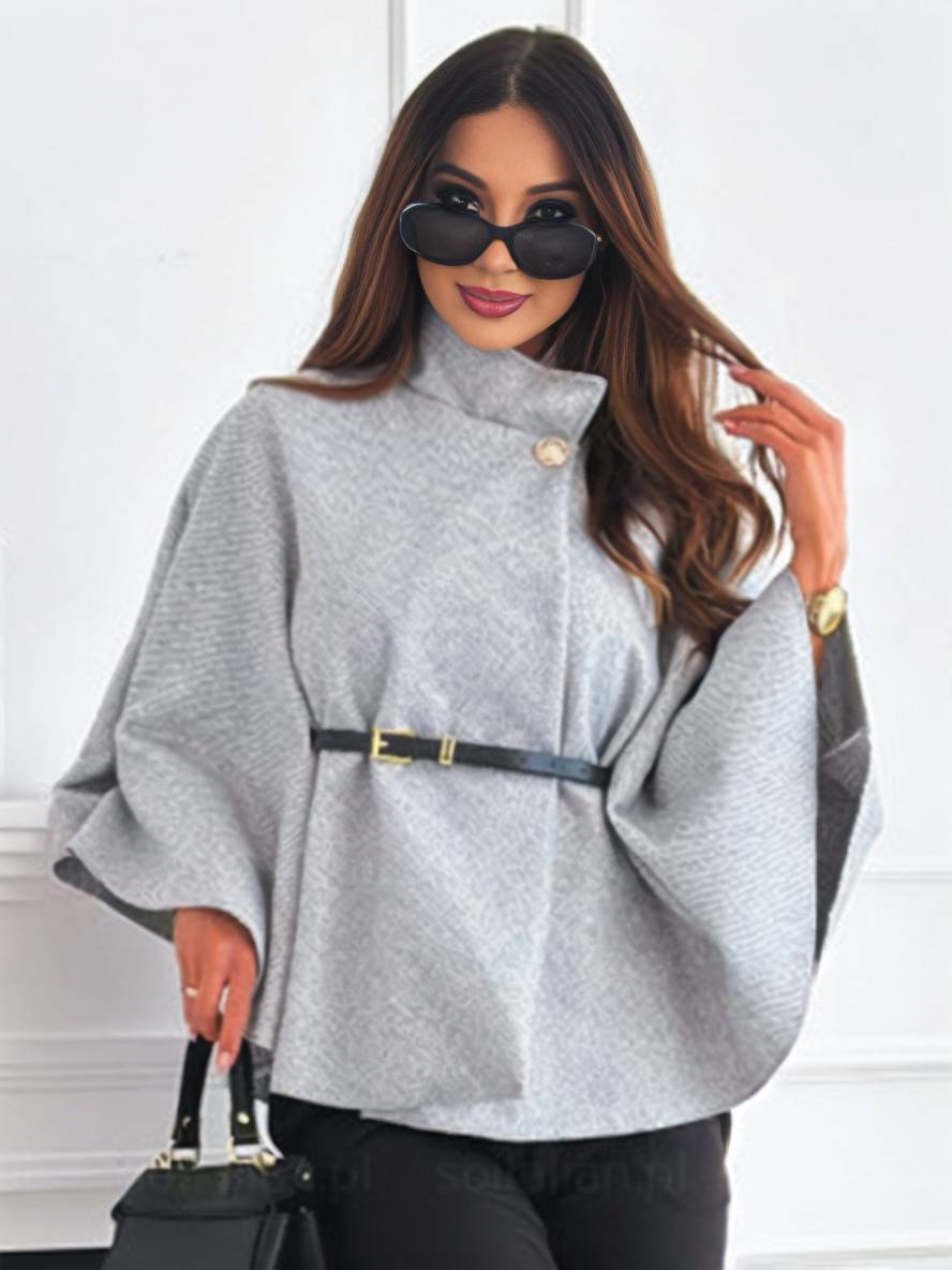 Levoire | Veste Poncho Courte Femme Boutons Ceinture Manches Chauve-Souris Femme Élégante Décontractée Largue
