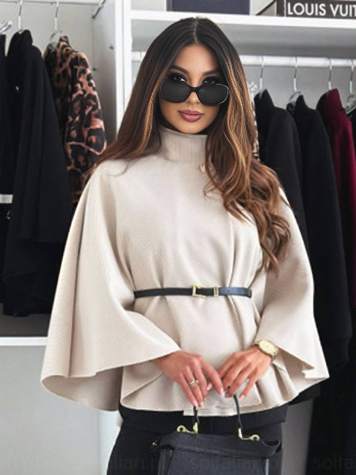 Levoire | Veste Poncho Courte Femme Boutons Ceinture Manches Chauve-Souris Femme Élégante Décontractée Largue Khaki