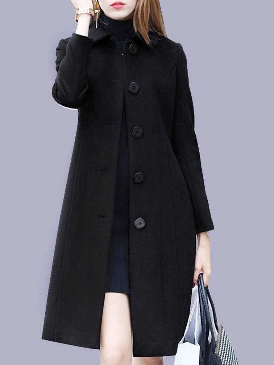 Levoire | Manteau Droit Unicolore À Fermeture Boutonnée, Col Revers, Manches Longues Pour Femmes, Élégant, Veste Décontractée Noir