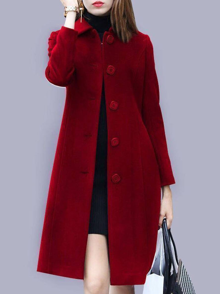 Levoire | Manteau Droit Unicolore À Fermeture Boutonnée, Col Revers, Manches Longues Pour Femmes, Élégant, Veste Décontractée Bordeaux