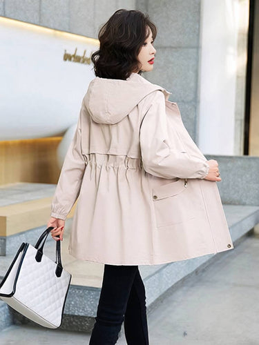 Levoire | Manteau Mi-Long Unicolore Avec Capuche Fermeture Éclair Fermeture À Boutons Poches Femme Mode Décontractée Parkas