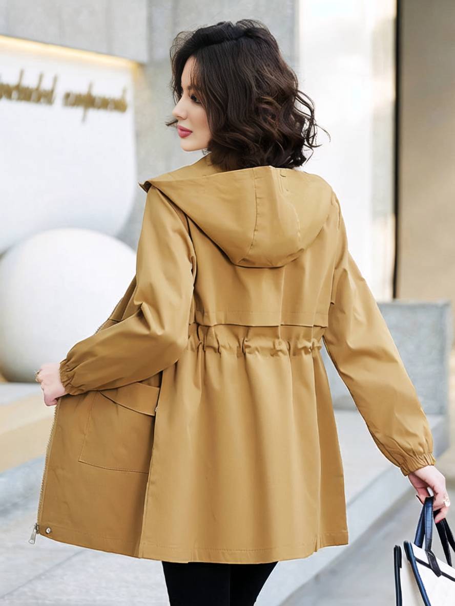 Levoire | Manteau Mi-Long Unicolore Avec Capuche Fermeture Éclair Fermeture À Boutons Poches Femme Mode Décontractée Parkas