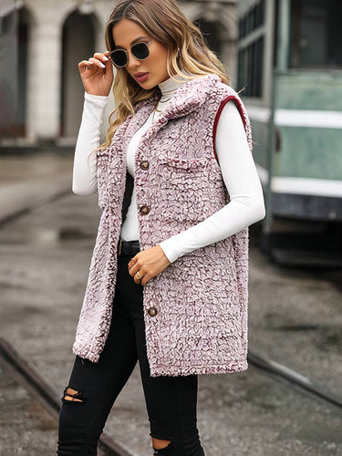 Levoire | Midi-Long Manteau En Polaire Uni Avec Poches À Bouton, Col Revers Sans Manches Pour Femmes, Gilet Décontracté