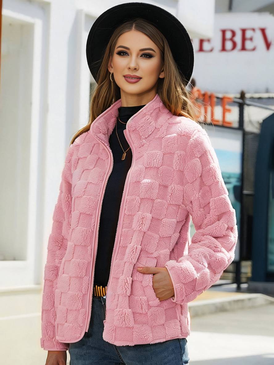 Levoire | Doudoune Avec Col Montant, Manches Longues, Poches Pour Femmes, Mode D'Hiver Décontractée, Veste Rose