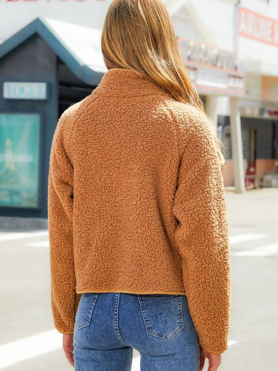 Levoire | Manteau En Polaire Avec Col Montant Manches Raglan Manches Longues Fermeture Éclair Poches Veste Décontractée Pour Femmes