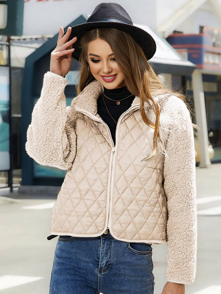 Levoire | Manteau En Polaire Avec Col Montant Manches Raglan Manches Longues Fermeture Éclair Poches Veste Décontractée Pour Femmes Abricot