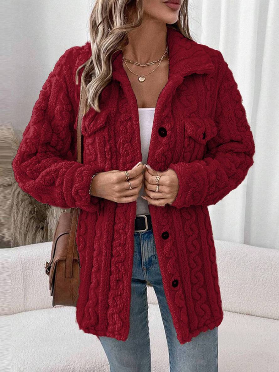 Levoire | Manteau En Polaire À Boutons Avec Poches À Col Revers À Manches Longues Pour Femmes Élégant Décontracté Veste De Loisirs Rot