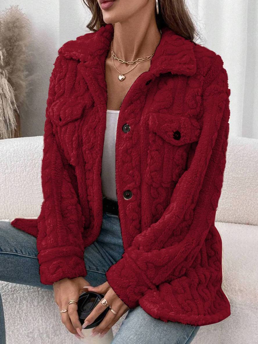 Levoire | Manteau En Polaire À Boutons Avec Poches À Col Revers À Manches Longues Pour Femmes Élégant Décontracté Veste De Loisirs