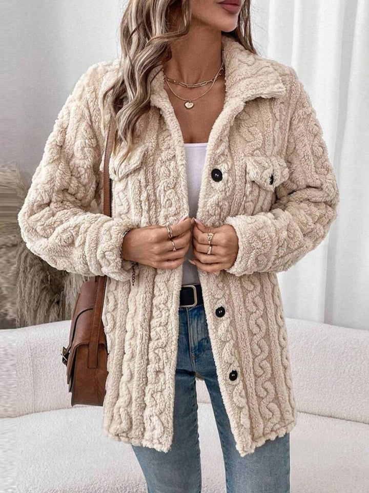 Levoire | Manteau En Polaire À Boutons Avec Poches À Col Revers À Manches Longues Pour Femmes Élégant Décontracté Veste De Loisirs Abricot