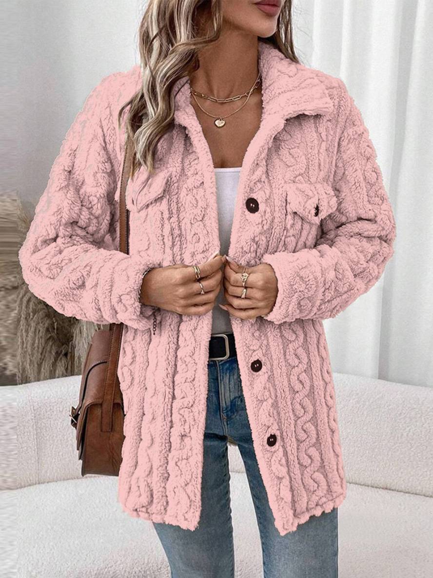 Levoire | Manteau En Polaire À Boutons Avec Poches À Col Revers À Manches Longues Pour Femmes Élégant Décontracté Veste De Loisirs Rose