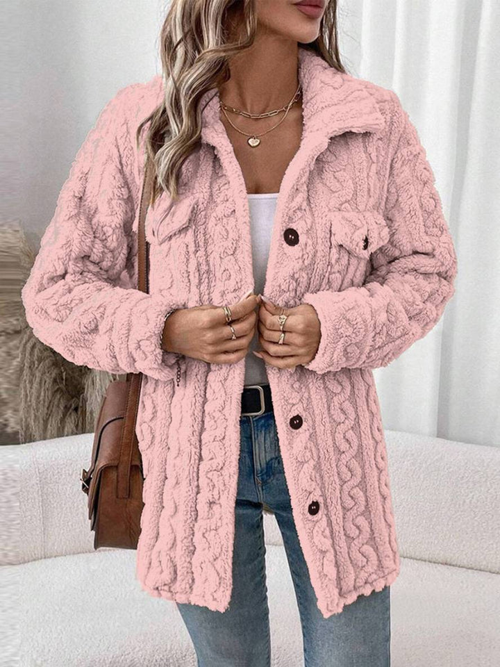 Levoire | Manteau En Polaire À Boutons Avec Poches À Col Revers À Manches Longues Pour Femmes Élégant Décontracté Veste De Loisirs Rose