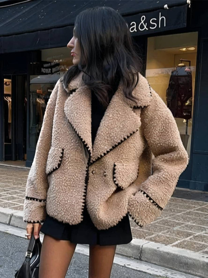 Levoire | Blouson Style Aviateur Fleece Boutons Poches Col Revers Femme Élégant Décontracté Chic Hiver Veste Khaki