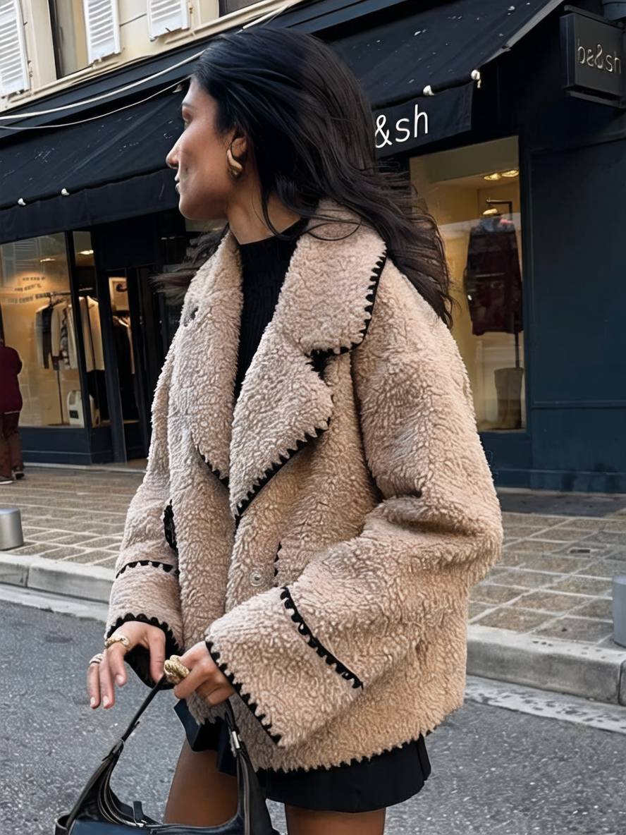Levoire | Blouson Style Aviateur Fleece Boutons Poches Col Revers Femme Élégant Décontracté Chic Hiver Veste