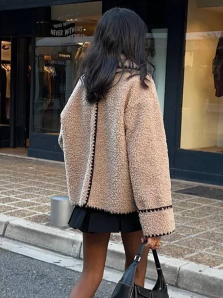Levoire | Blouson Style Aviateur Fleece Boutons Poches Col Revers Femme Élégant Décontracté Chic Hiver Veste