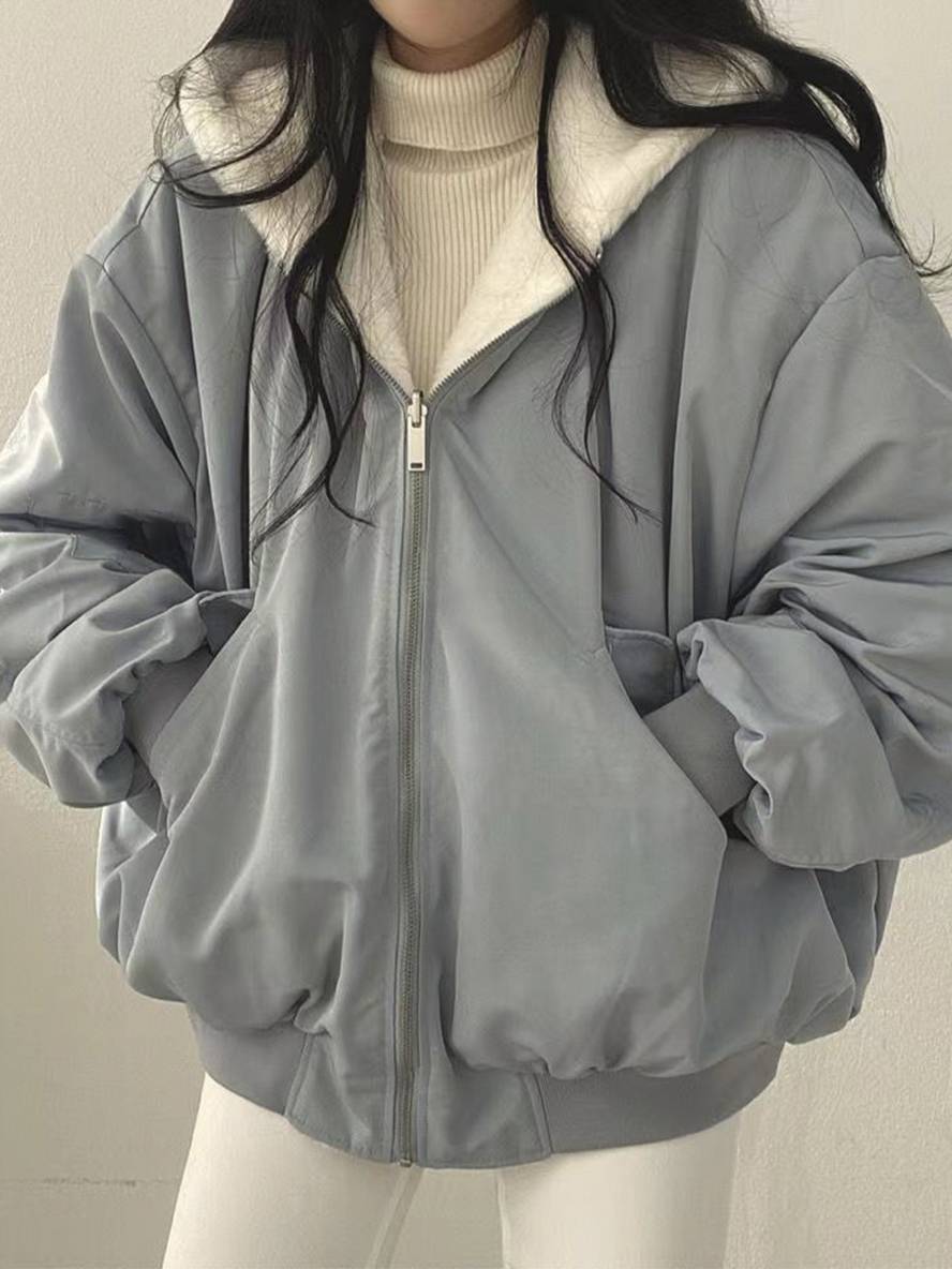 Levoire | Sweat À Capuche D'Hiver Manteau Polaire Fermeture Éclair Poches Épaule Tombante Dames Décontracté Grande Taille Veste Décontractée Bleu
