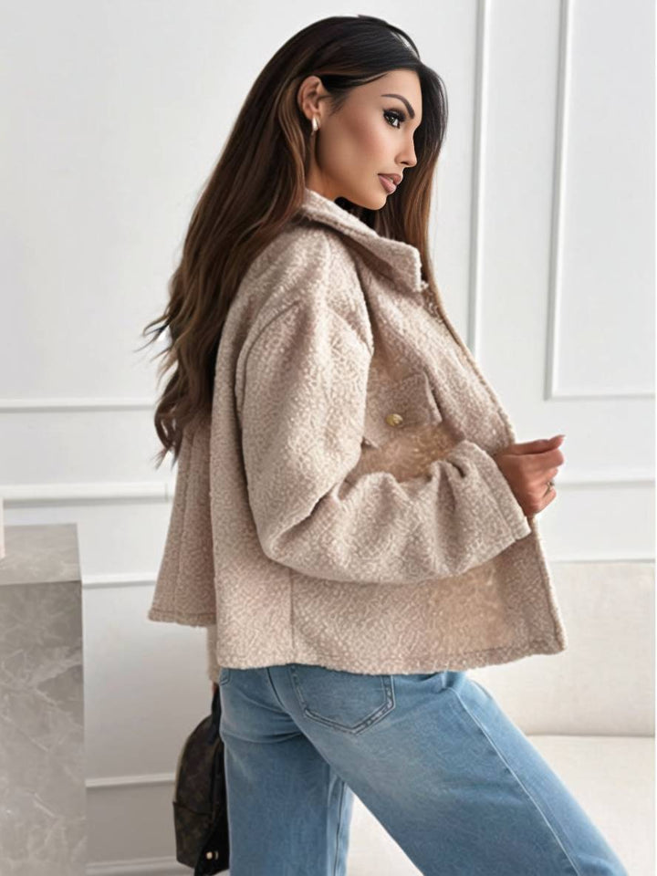 Levoire | Manteau Court Avec Poches À Boutons En Polaire Revers Manches Longues Femme Veste Décontractée Vintage