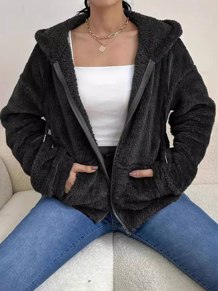 Levoire | Sweat À Capuche En Fleece Avec Poches Zippées Manches Longues Femmes Décontracté Grande Taille Détendu