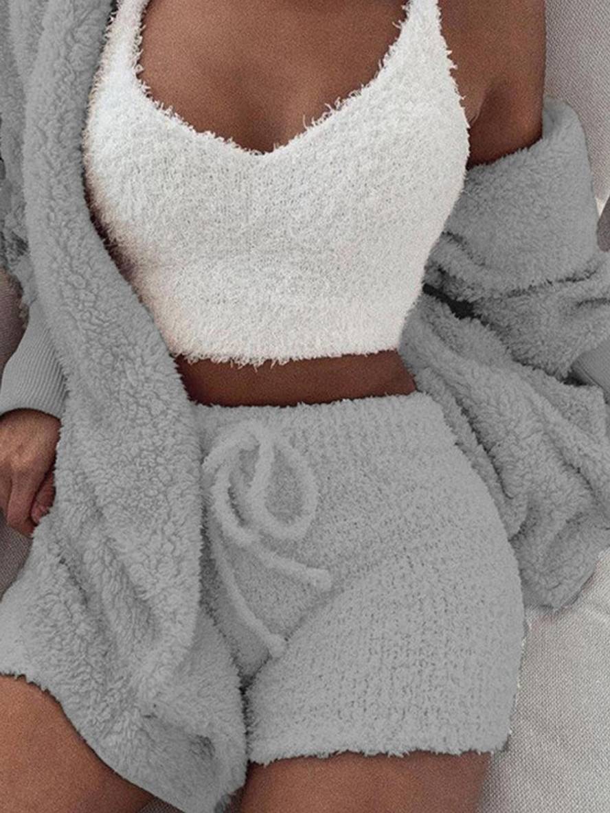 Levoire | Ensemble De Pyjama Court En Polaire À 3 Pièces Pour Dames Gris