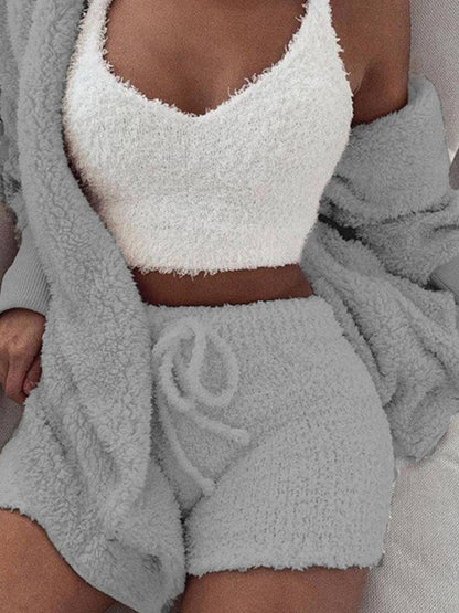 Levoire | Ensemble De Pyjama Court En Polaire À 3 Pièces Pour Dames Gris