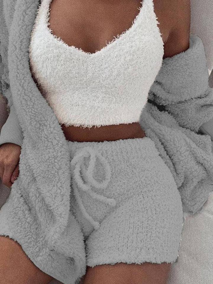 Levoire | Ensemble De Pyjama Court En Polaire À 3 Pièces Pour Dames Gris
